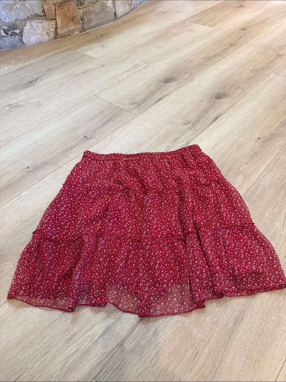 Funky People Red Floral Tiered Mini Skirt